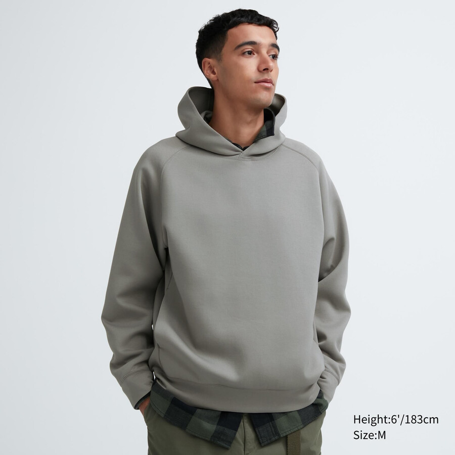 grey mens uniqlo dry sweat stretch pullover hoodie