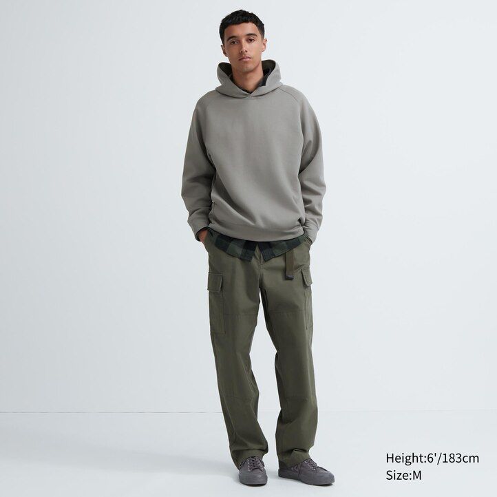 grey mens uniqlo dry sweat stretch pullover hoodie