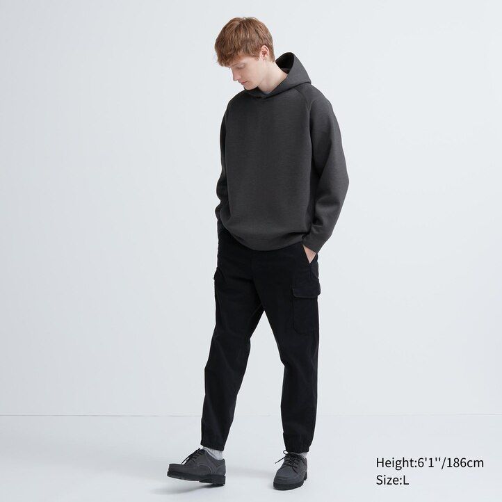 grey mens uniqlo dry sweat stretch pullover hoodie