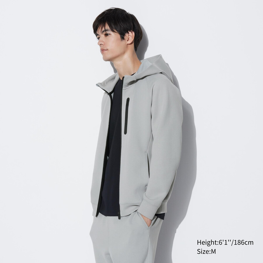 light grey uniqlo dry stretch zipped mens hoodie