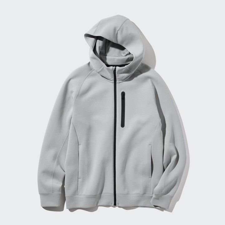 light grey uniqlo dry stretch zipped mens hoodie