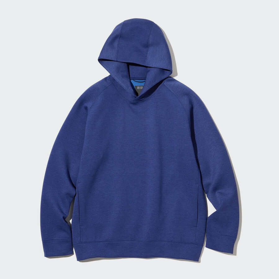 blue mens uniqlo dry stretch hoodie