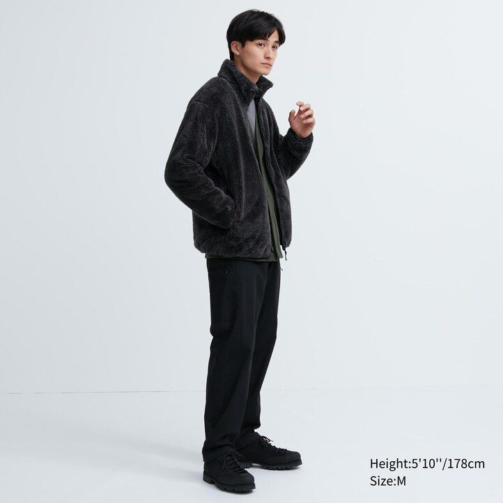 white uniqlo fluffy fleece zipped mens jackets