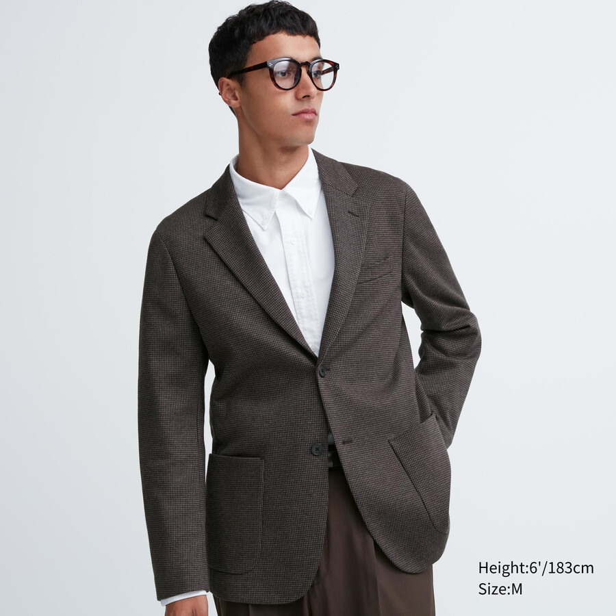 mens uniqlo comfort patterned jackets dark brown