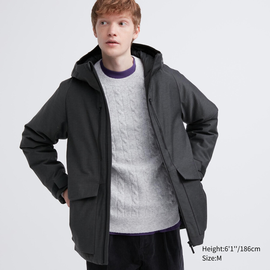 mens uniqlo hybrid down 3d cut jackets dark grey