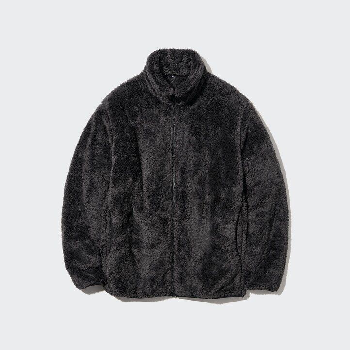 white mens uniqlo fluffy fleece zipped jackets