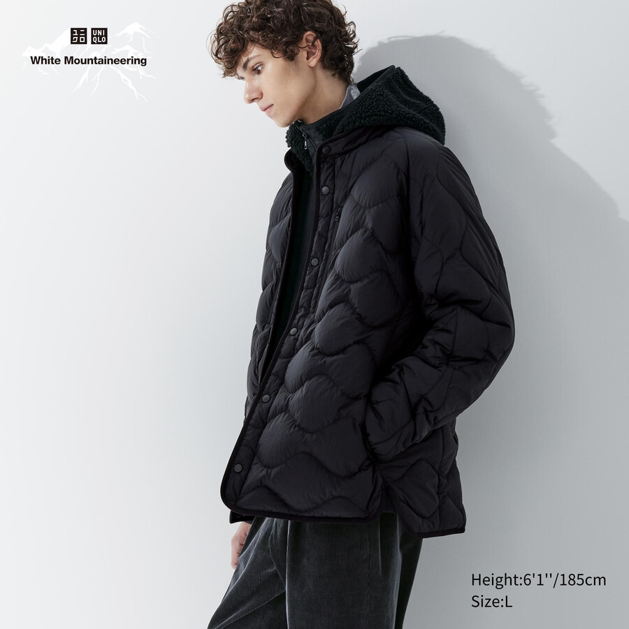 black mens uniqlo recycled hybrid down jackets