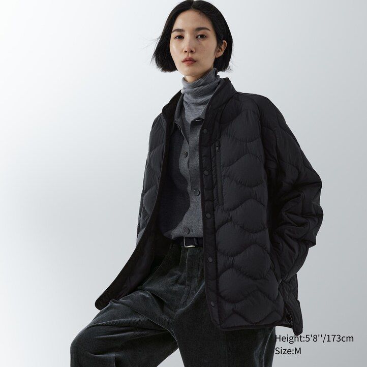 black mens uniqlo recycled hybrid down jackets
