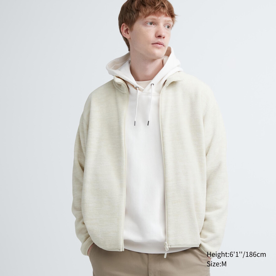 white mens uniqlo fleece heather zipped jackets