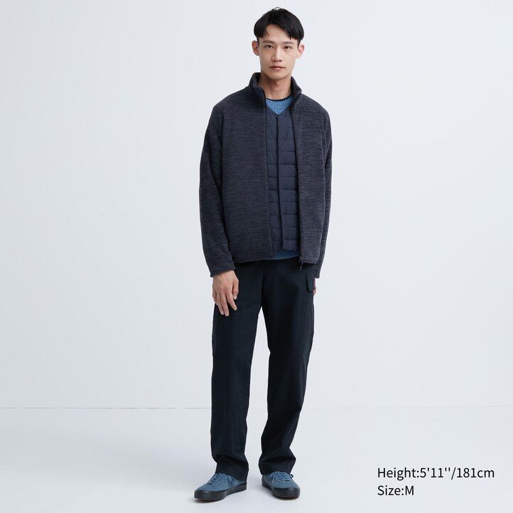 white mens uniqlo fleece heather zipped jackets