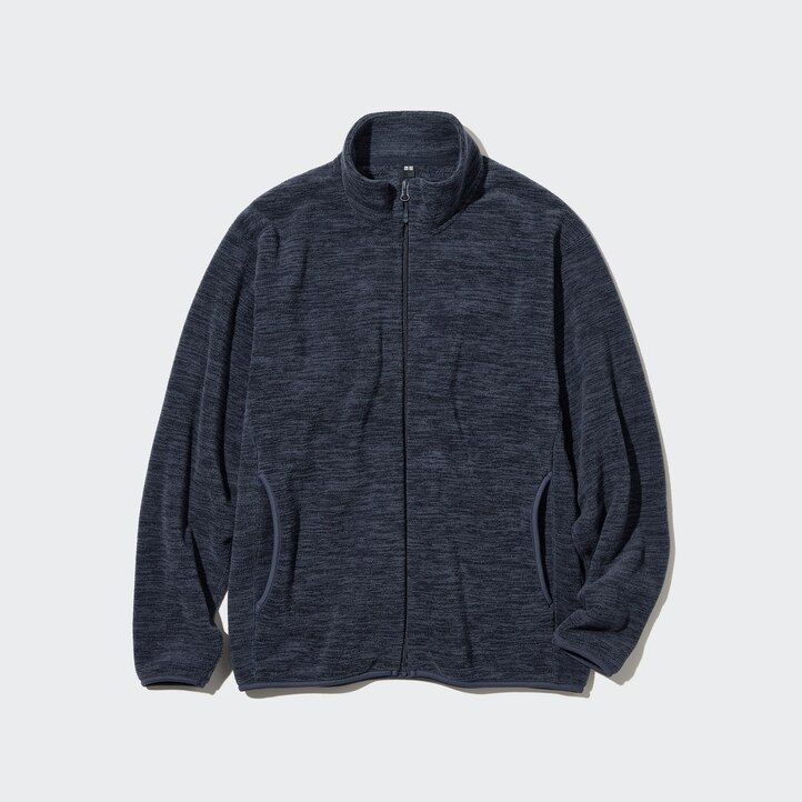 white mens uniqlo fleece heather zipped jackets