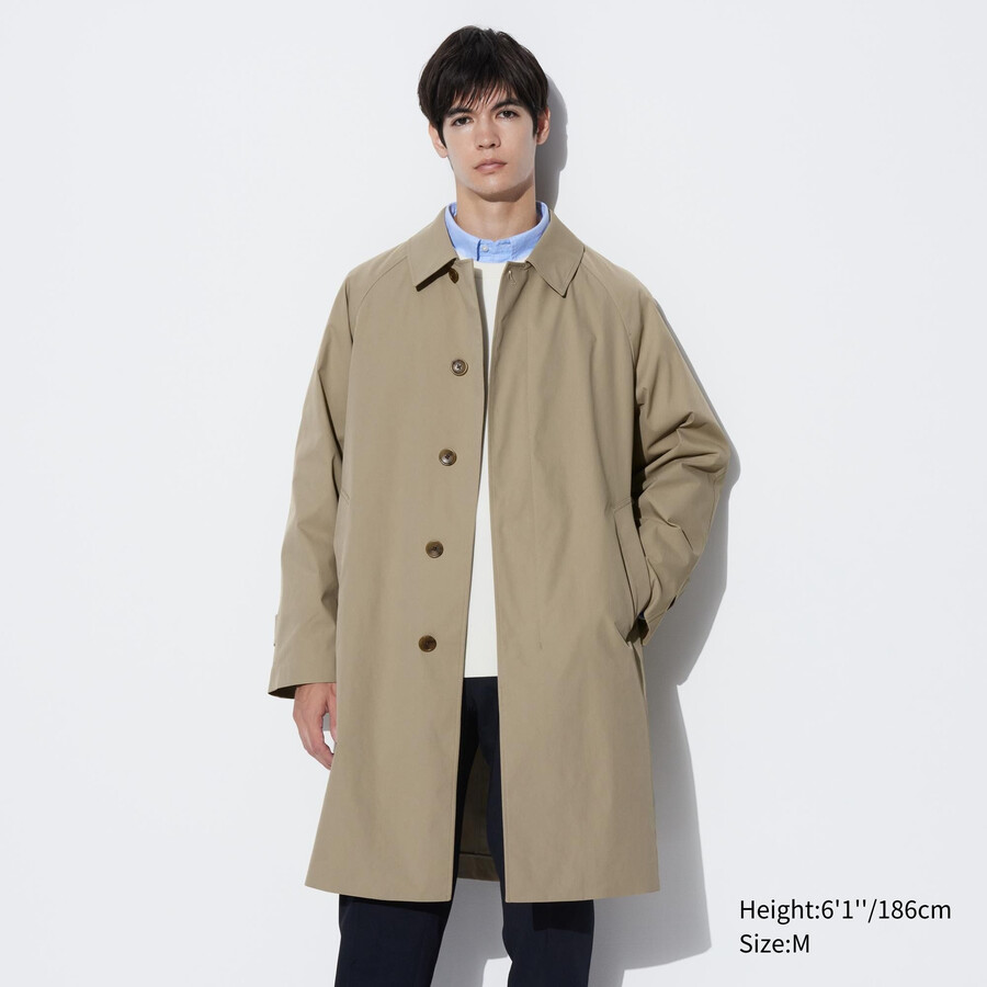 beige uniqlo two way single breasted mens jackets