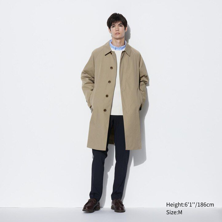 beige uniqlo two way single breasted mens jackets