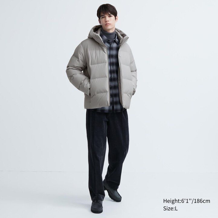 light grey mens uniqlo seamless down 3d cut jackets