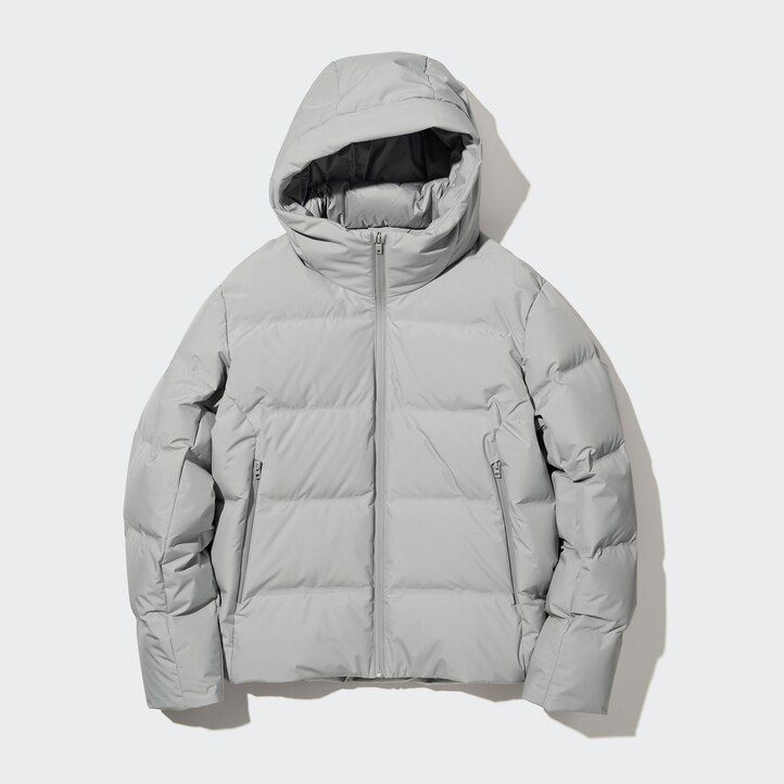 light grey mens uniqlo seamless down 3d cut jackets