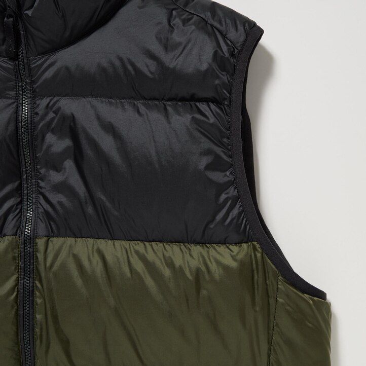olive mens uniqlo ultra light down colour block jackets