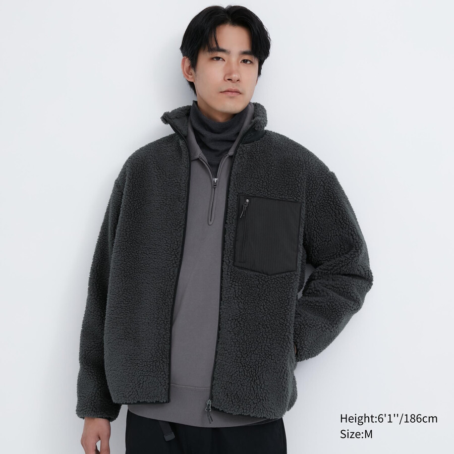 dark grey mens uniqlo windproof outer fleece jackets