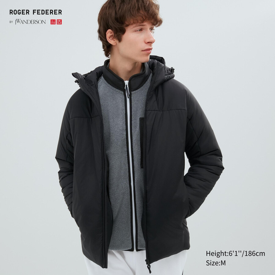 black mens uniqlo light warm padded jackets