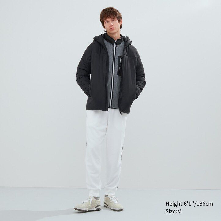 black mens uniqlo light warm padded jackets