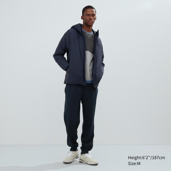 black mens uniqlo light warm padded jackets