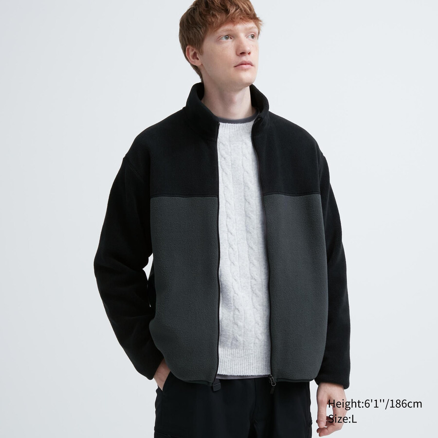 uniqlo fleece zipped mens jackets grey