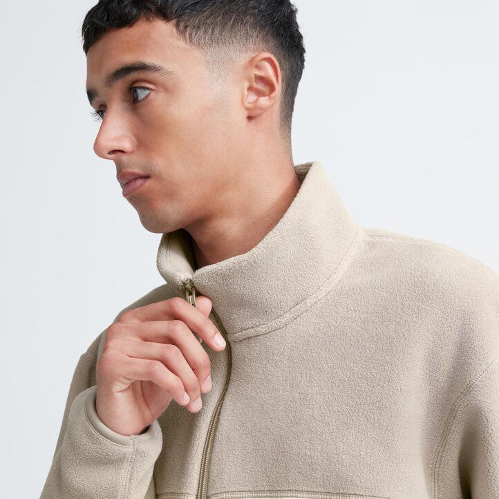 uniqlo fleece zipped mens jackets grey