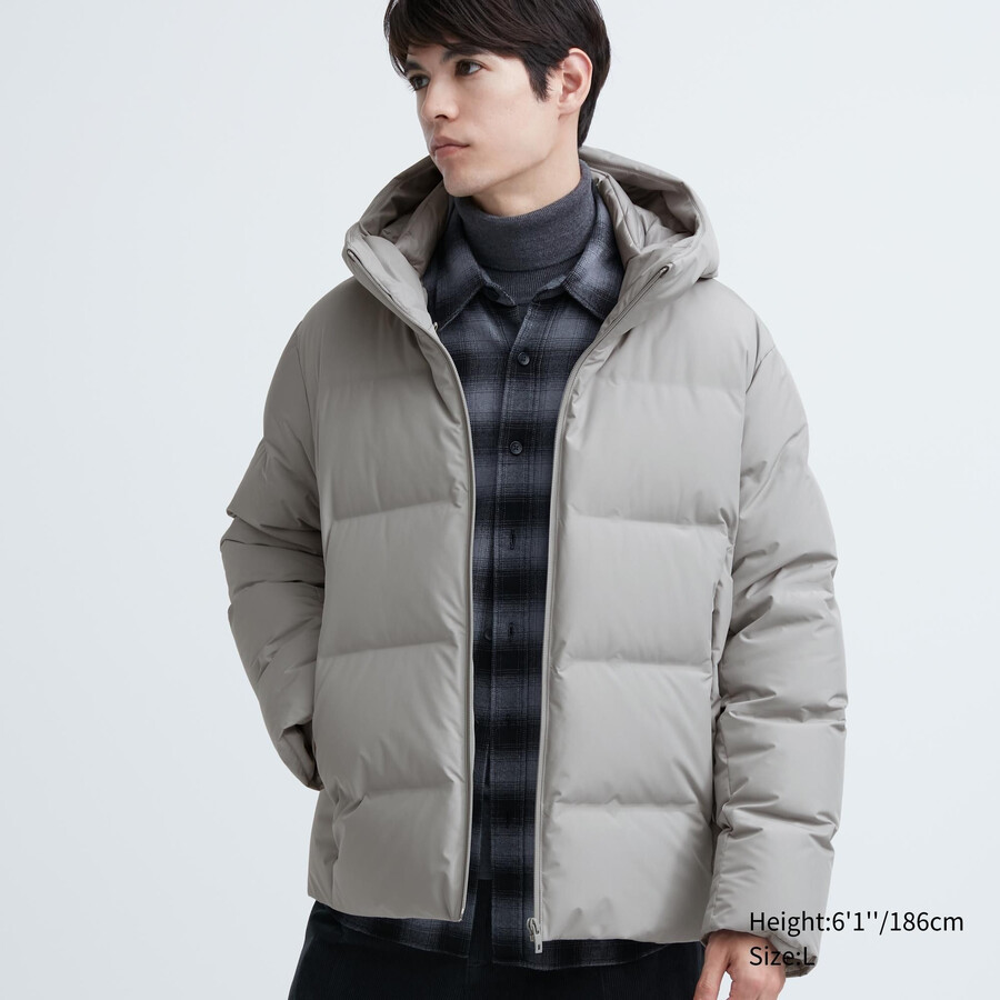 light grey mens uniqlo seamless down 3d cut jackets