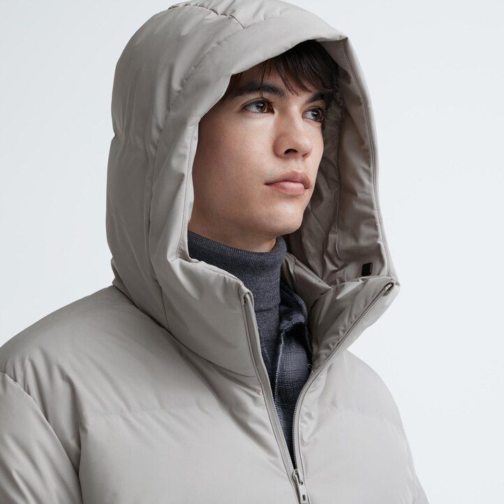 light grey mens uniqlo seamless down 3d cut jackets