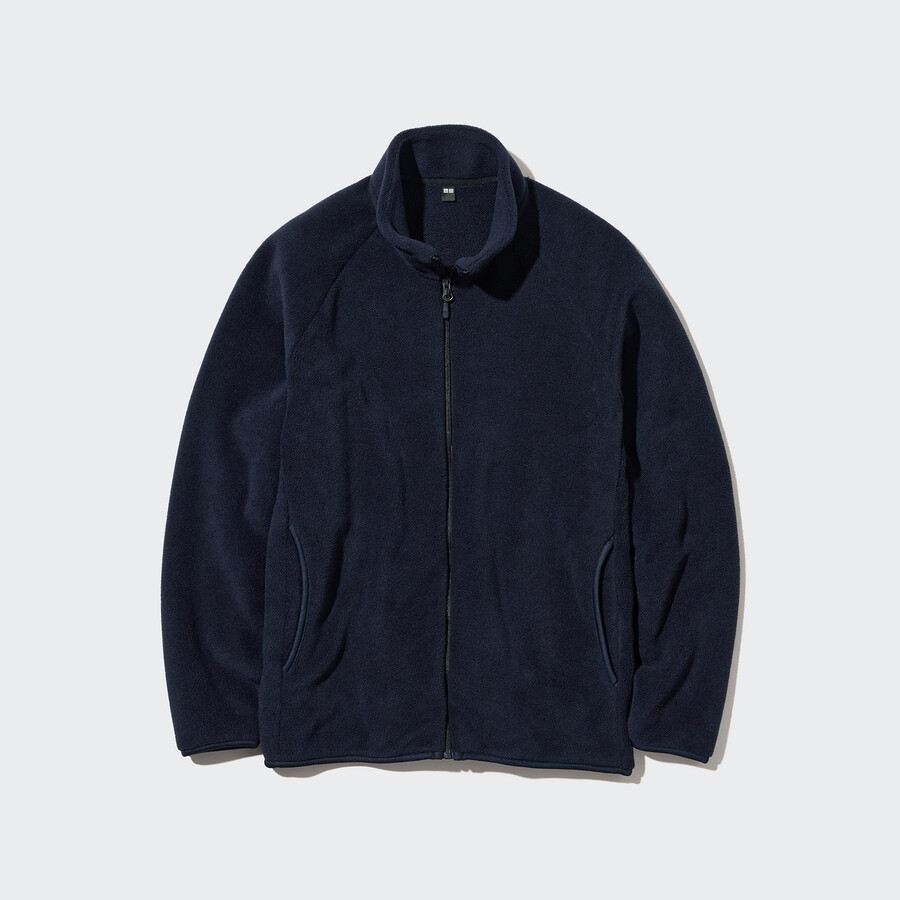 navy mens uniqlo fleece zipped jackets
