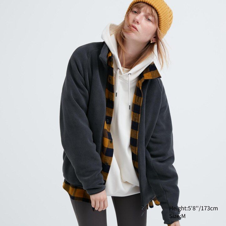navy mens uniqlo fleece zipped jackets