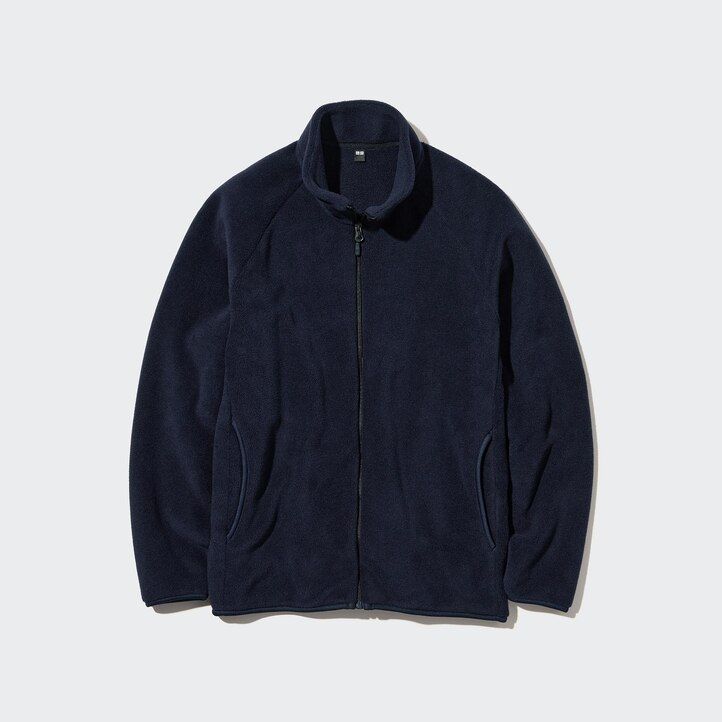 navy mens uniqlo fleece zipped jackets
