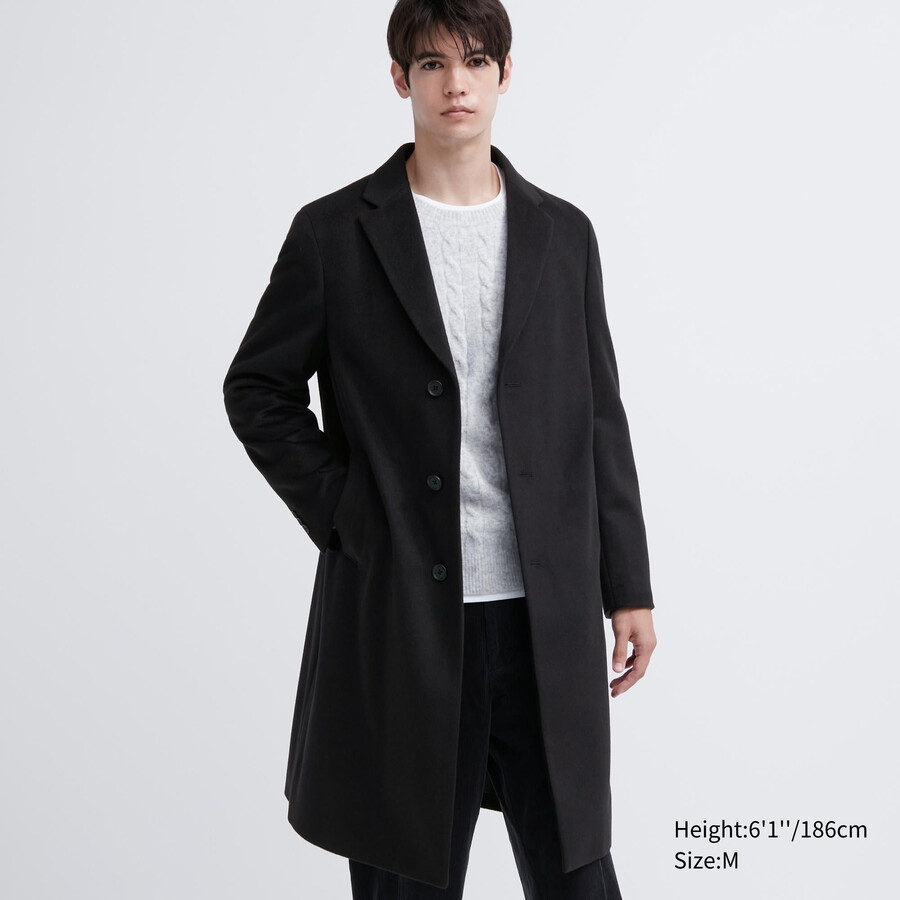 mens uniqlo wool blend chesterfield jackets black