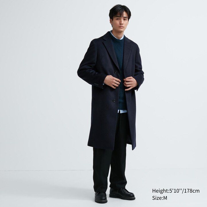 mens uniqlo wool blend chesterfield jackets black