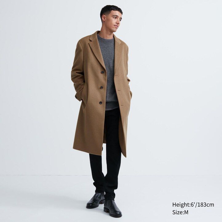 mens uniqlo wool blend chesterfield jackets black