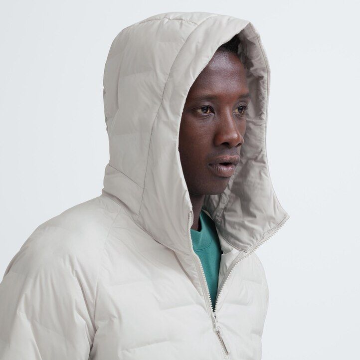 white mens uniqlo warm padded jackets