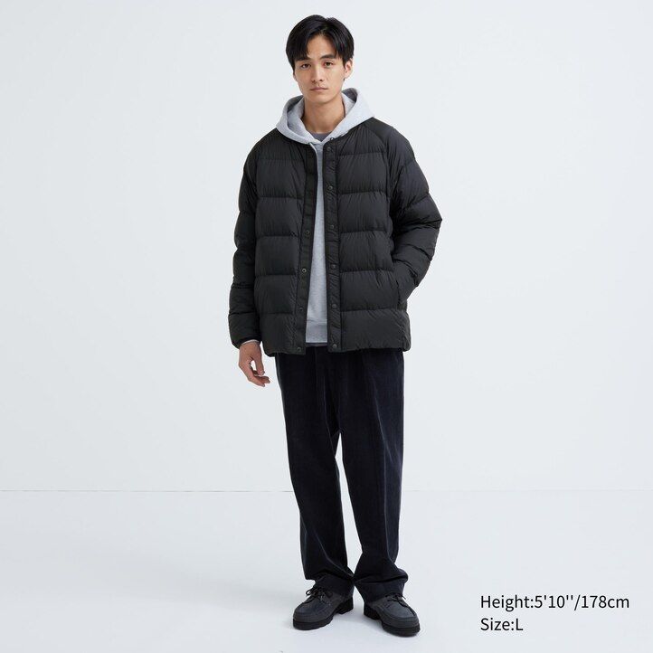 grey mens uniqlo 100pct recycled down jackets