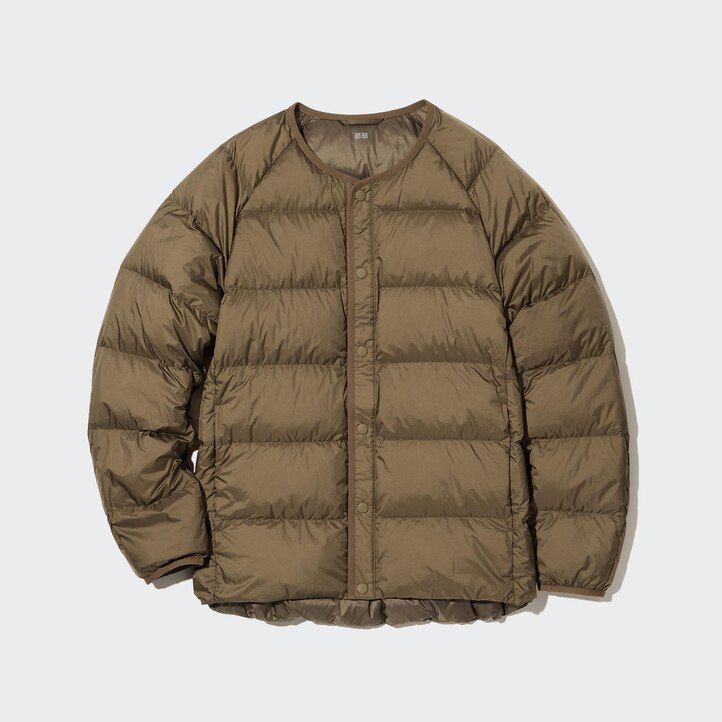 grey mens uniqlo 100pct recycled down jackets