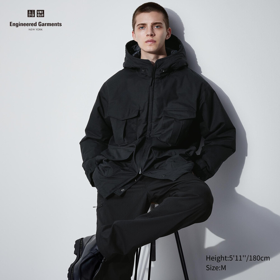 mens uniqlo heattech warm padded utility jackets black