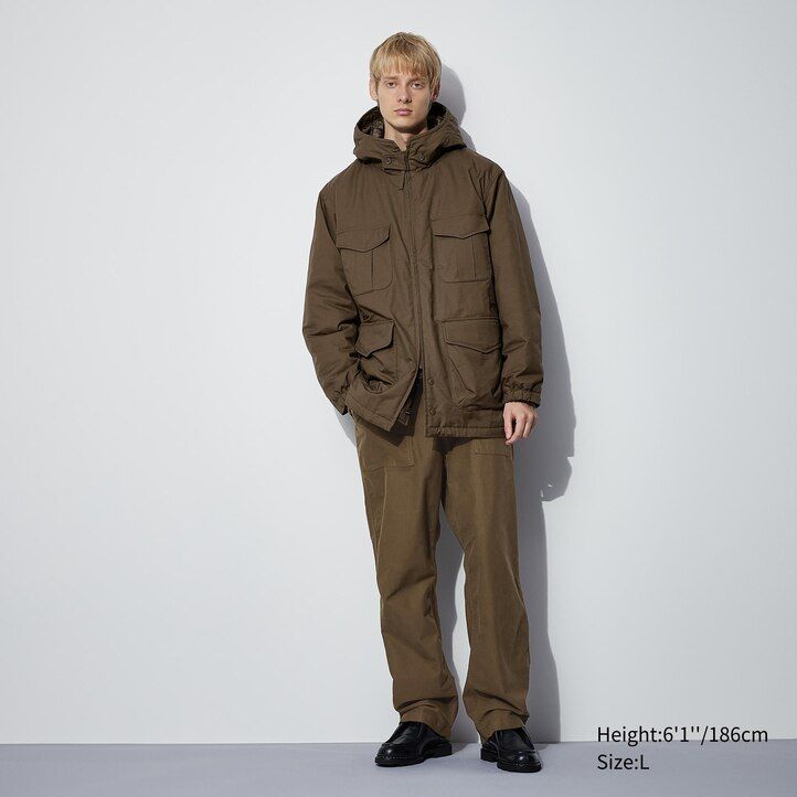 mens uniqlo heattech warm padded utility jackets black