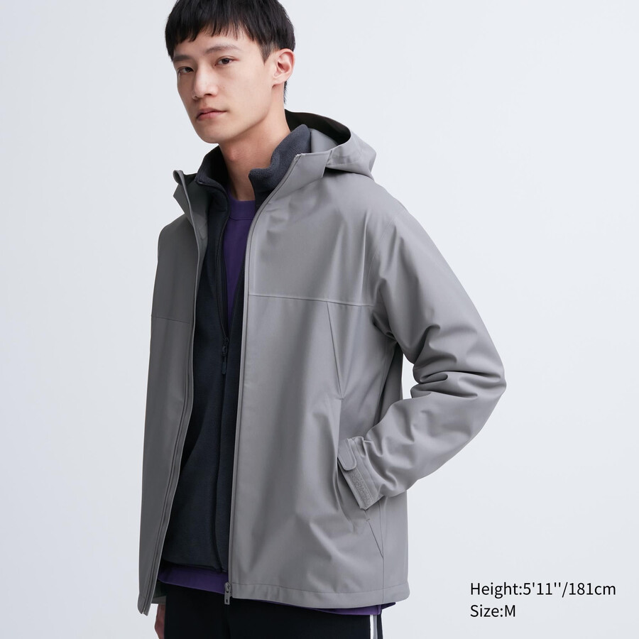 grey mens uniqlo blocktech 3d cut jackets