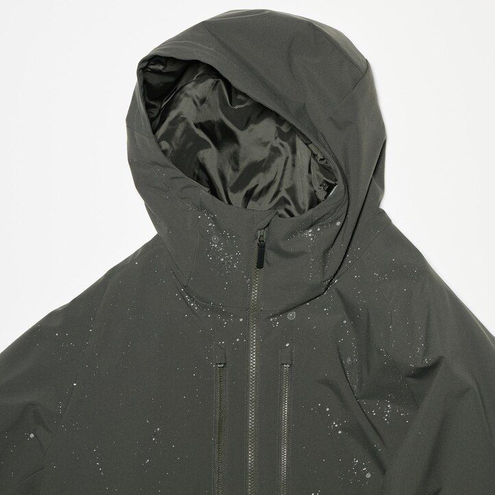 brown mens uniqlo hybrid down 3d cut jackets