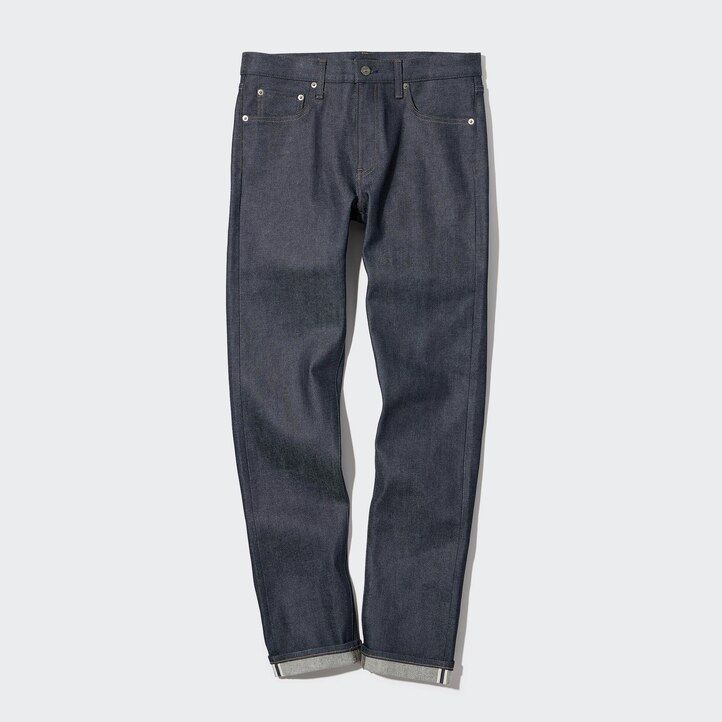 navy uniqlo selvedge stretch slim fit mens jeans