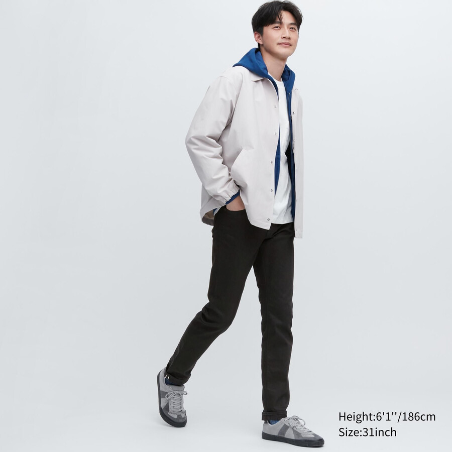 black uniqlo selvedge stretch slim fit mens jeans