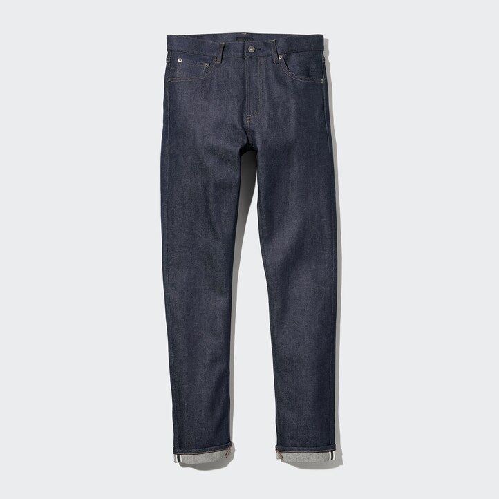 black uniqlo selvedge stretch slim fit mens jeans