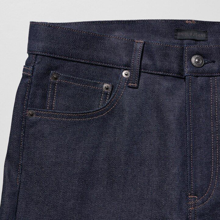 black uniqlo selvedge stretch slim fit mens jeans