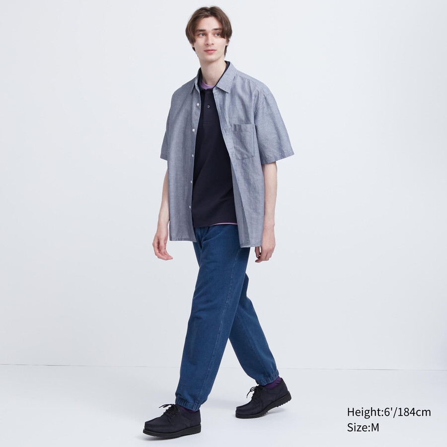 blue mens uniqlo washed jersey denim look joggers