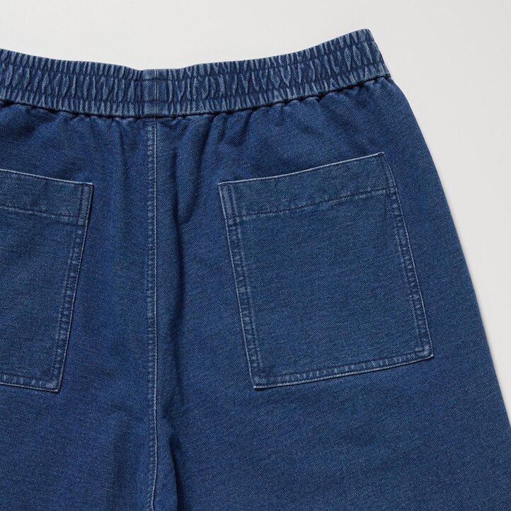 blue mens uniqlo washed jersey denim look joggers