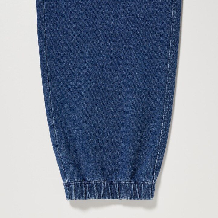 blue mens uniqlo washed jersey denim look joggers