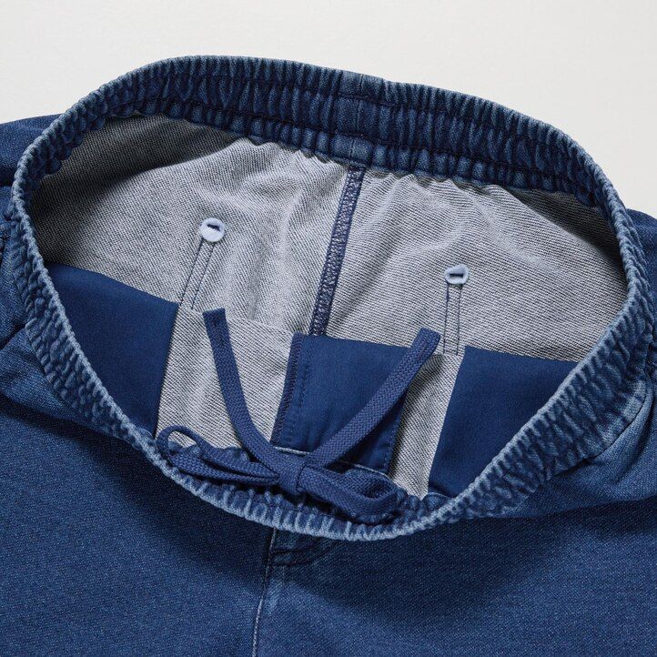 blue mens uniqlo washed jersey denim look joggers