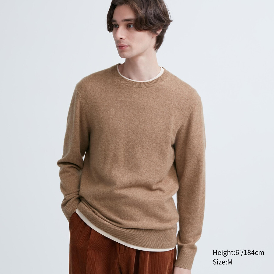 brown mens uniqlo 100pctshmere crew neck jumpers